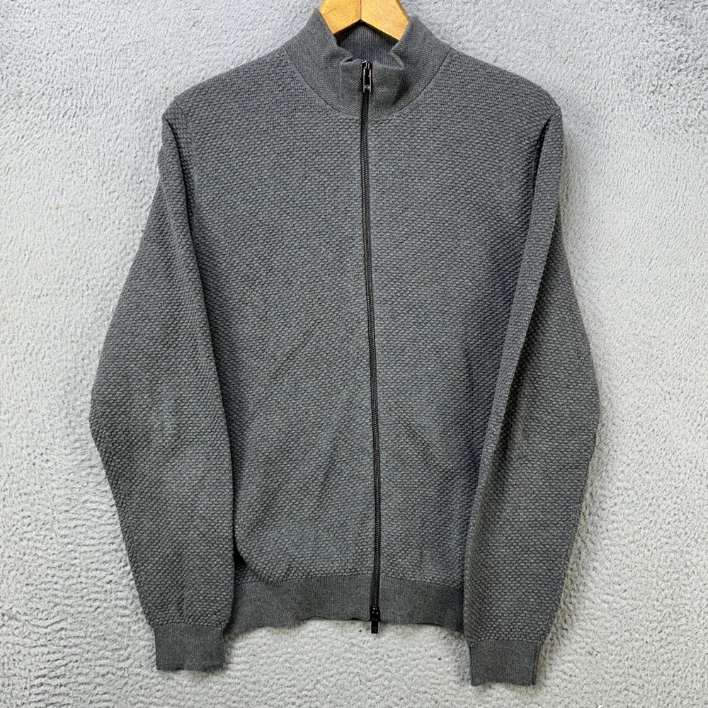 Massimo Dutti Mens Large Sweater Jacket‎ Gray Cotton Cashmere Blend Full Zip EUC
